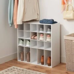 4 Tier Laminate Stackable Shoe Cubby White - Brightroom™