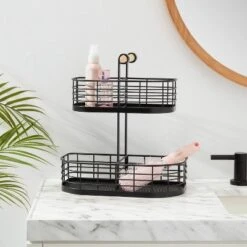 2 Tier Divided Wire Basket With Wood Handle Black - Brightroomâ„¢