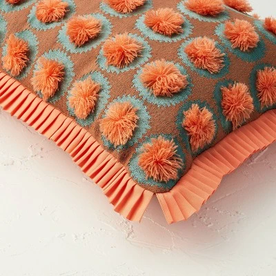 Oblong Jungalow Fringe Pom Decorative Throw Pillow Orange Coral - Opalhouse™ Designed With Jungalow™ - Image 3