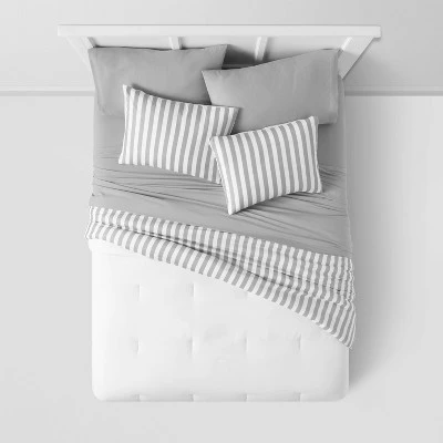 Stripe Microfiber Reversible Comforter & Sheet Set Gray - Room Essentials⢠- Image 3