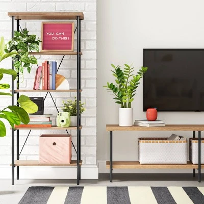 Mixed Material Media Tower Bookcase Natural - Room Essentials™ - Image 2