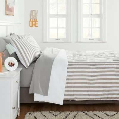 Stripe Microfiber Reversible Comforter & Sheet Set Gray - Room Essentialsâ˘