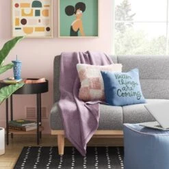 'Better Things Are Coming' Embroidered Cotton Square Throw Pillow Blue - Room Essentialsâ˘