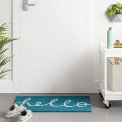 1'6"x2'6" Blue Hello Cursive Doormat - Room Essentialsâ˘