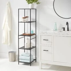 Tall Bath Storage Tower Black Metal - Brightroomâ„¢